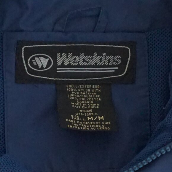 Vintage Wet Skins Blue Zip Up 100% Nylon Waterproof Stowaway Hood Raincoat M - Picture 9 of 11